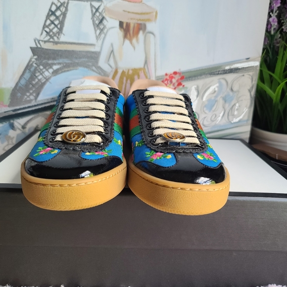 GUCCI G74 Nylon Sneaker With Web In Blue, size 36 - Picture 9 of 12